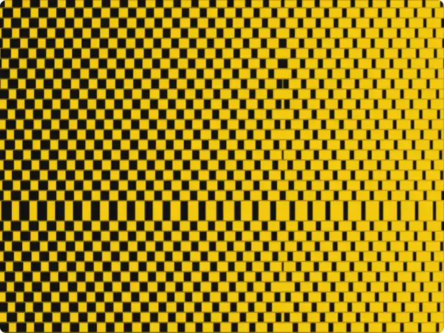 Op Art Vibrations: Banded vertical stripes shifted row by row into concentric diamonds or circles, tapering left to right for a 60s optical vibration.