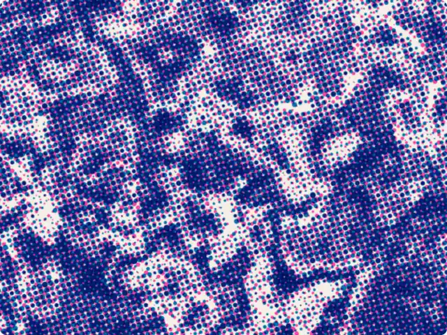 Riso Halftone: Single-ink or two-ink overprinted halftone in a risograph style, from an image.