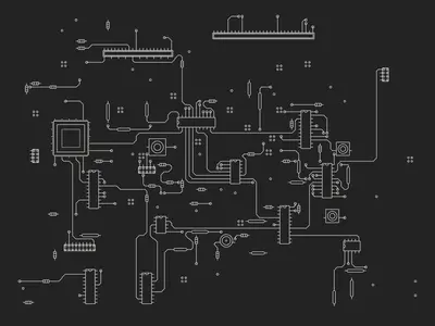 Circuit board pattern generator example: Circuit Blueprint, Dark PCB preset