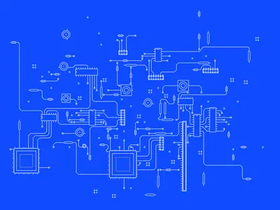 Circuit board pattern generator example: Circuit Blueprint, seed 1207