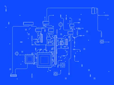Circuit board pattern generator example: Circuit Blueprint, seed 58311