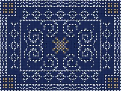 Cross stitch pattern generator example: Cross-Stitch Tile, Indigo scrolls preset