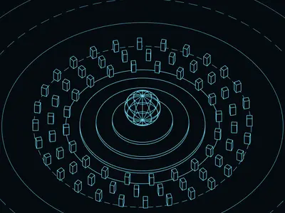Isometric illustration generator example: Isometric Wireframe Scene, Cyan sphere preset