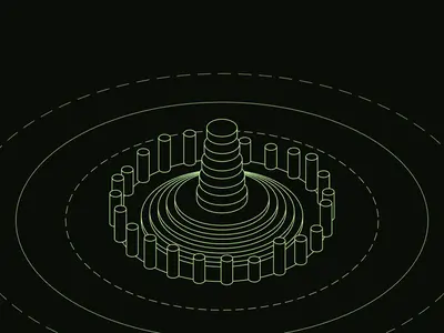 Isometric illustration generator example: Isometric Wireframe Scene, Disc tower preset